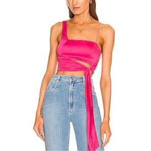 NEW Free People Mila Tie Waist Crop Top Festival Fuchsia Pink